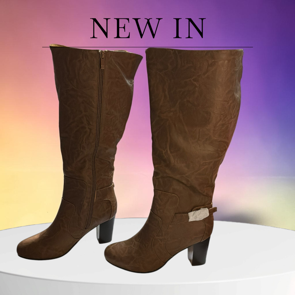 Journee Collection Carver Tan Wide-Calf Knee High Boots Size 8.5